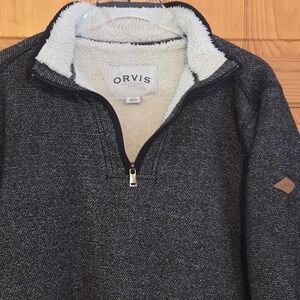 ORVIS Men's M Brighton Pullover Sherpa Lined Quarter Zip Sweater Gray Textured
